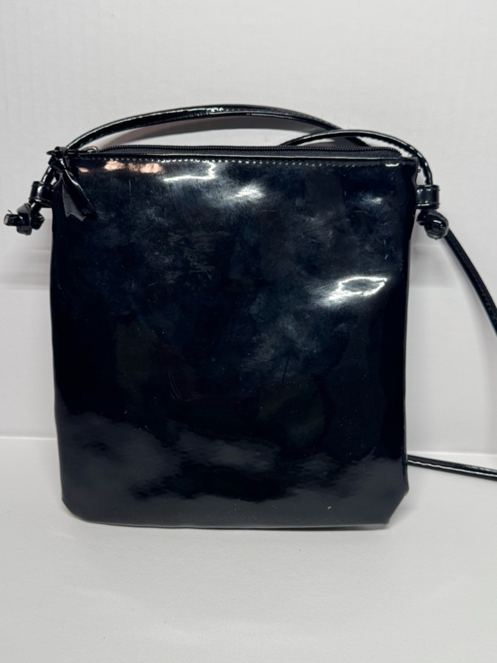 Bechamel Black Patent Leather Crossbody Bag Minimalist Glossy Shoulder Purse - Picture 2 of 11